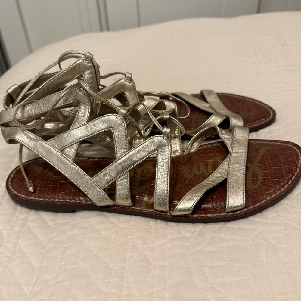 Sam Edelman Leather Metallic Strappy Sandals Size 11. Like New